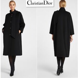 Christian Dior Black Wool Slightly Oversized Coat  With Attached Scarf Size 4